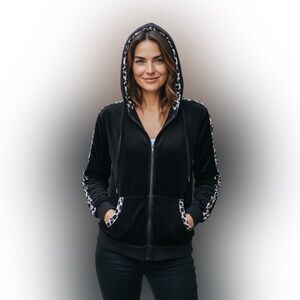 Elegant Black Teddy Jacket with Animal Print